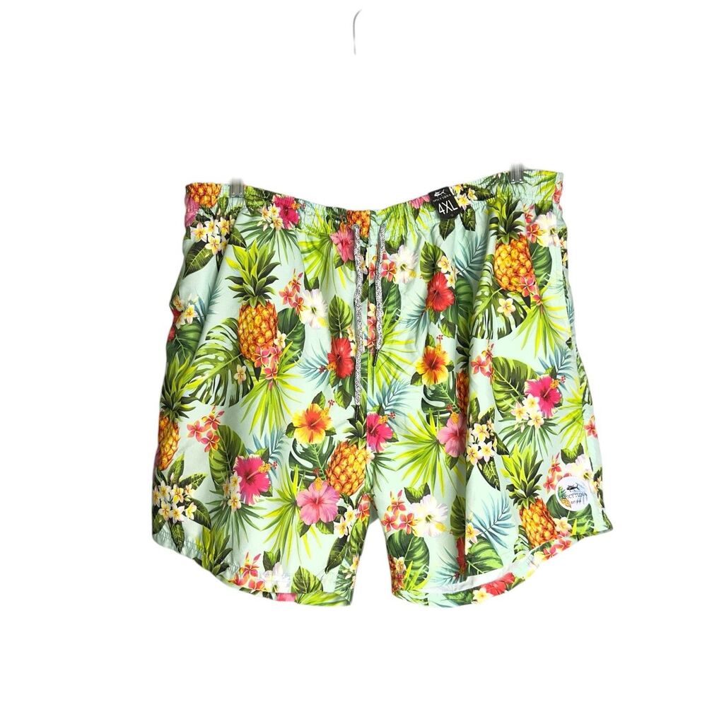 Spicy Tuna Board Shorts Size 4XL Green Floral Men Drawstring Board Shorts.